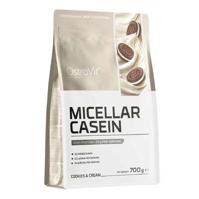 OstroVit Micellar Casein – Proteinowy napój mleczny Ciasteczka i śmietanka 700 g Proszek 1