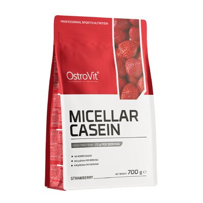 OstroVit Micellar Casein – Białko Mleka o Smaku Truskawkowym 700 g Proszek 1