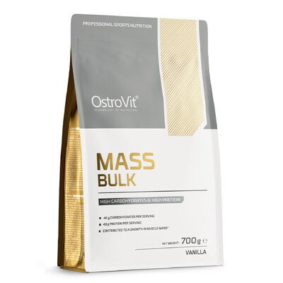 OstroVit Mass Bulk 700 g waniliowy, suplement diety węglowodanowo-białkowy, 46pct węglowodanów i 43pct białka w jednej porcji produktu OstroVit Mass Bulk 700 g 1