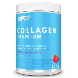 SFD Collagen Premium – hydrolizowany kolagen + MSM + kwas hialuronowy w proszku 800 g truskawka/malina